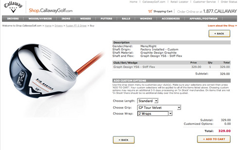 Callaway Order Page Example