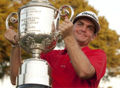 2011 PGA Championship winner Keegan Bradley holding the trophy